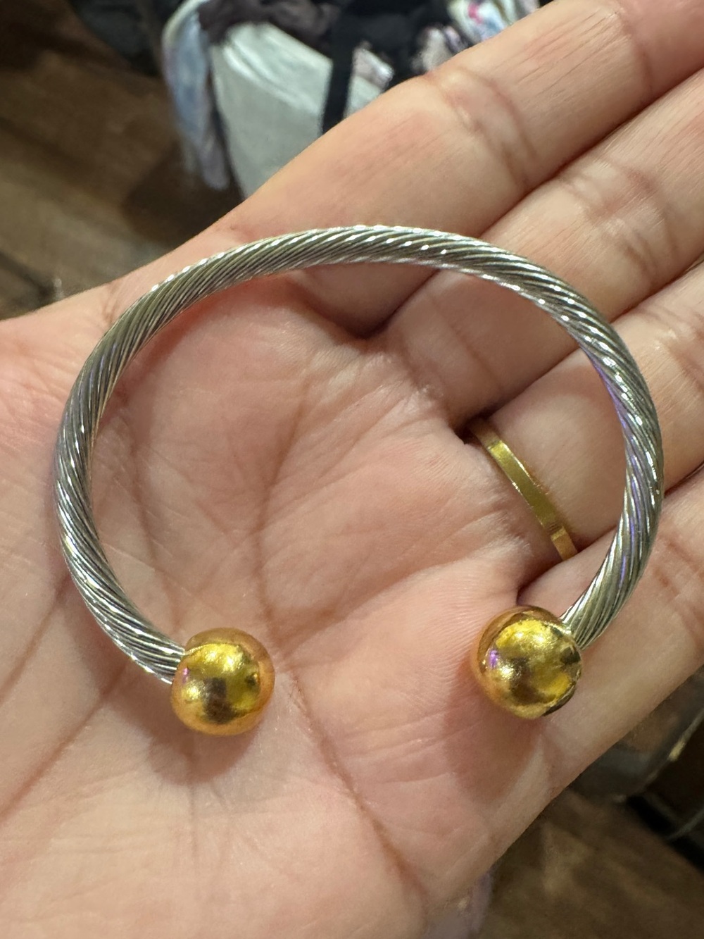 Two-Tone Cable Cuff Bracelet with Gold End Caps